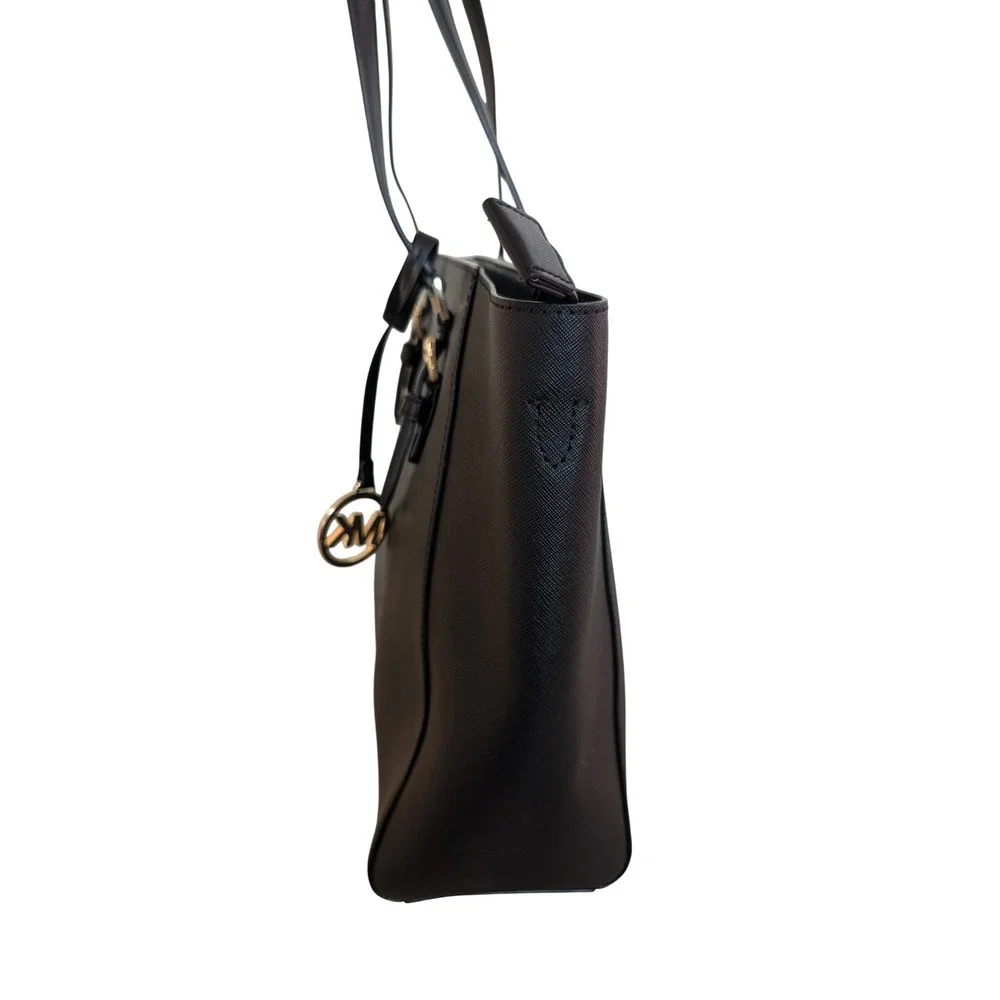 Michael Kors Black Saffiano Leather Tote Bag Gold Tone‎ Hardware Zip Top